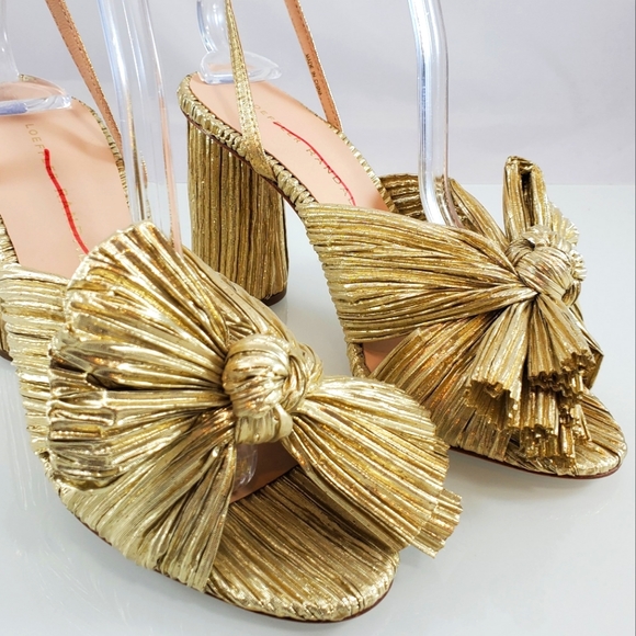 NWB$395 Loeffler Randall Camellia Gold Knotted Lamé Ankle Strap Heel Sandal Sz 5 - Picture 10 of 17